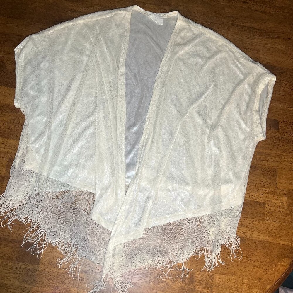 Coastal Cowgirl Fairy Festival Beach Lush Lacy/Fringe Lined Bat Wing Kimono S